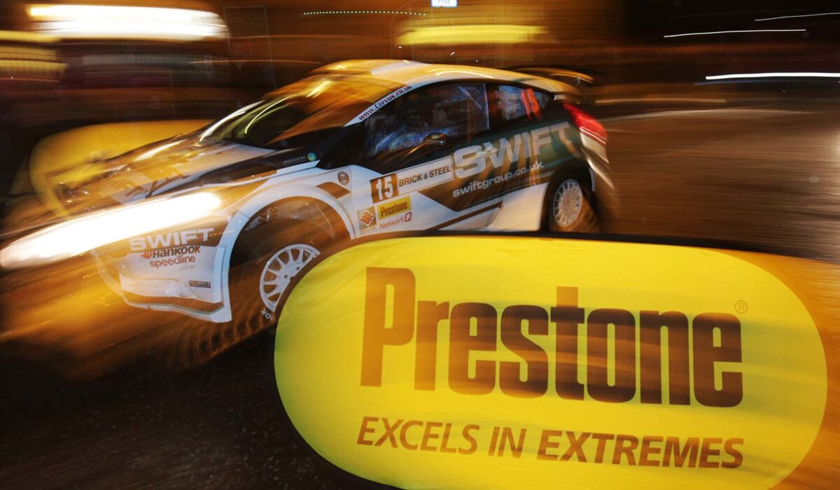 Car driving at prestone rally